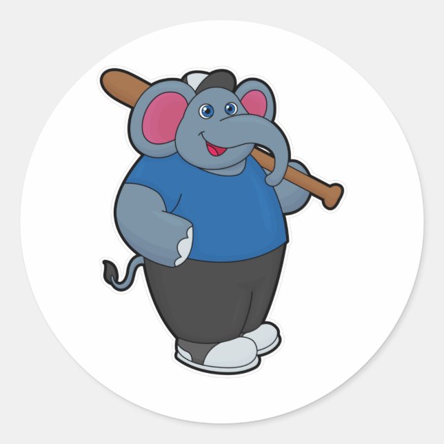 Elephant at Baseball with Baseball bat Classic Round Sticker (Front)