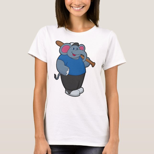 Elephant at Baseball with Baseball bat T-Shirt (Front)