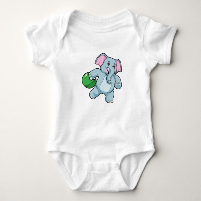 Elephant at Bowling with Bowling ball Baby Bodysuit (Front)