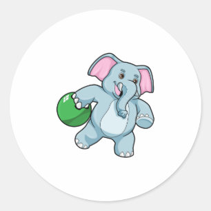 Elephant at Bowling with Bowling ball Classic Round Sticker