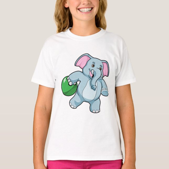 Elephant at Bowling with Bowling ball T-Shirt (Front)