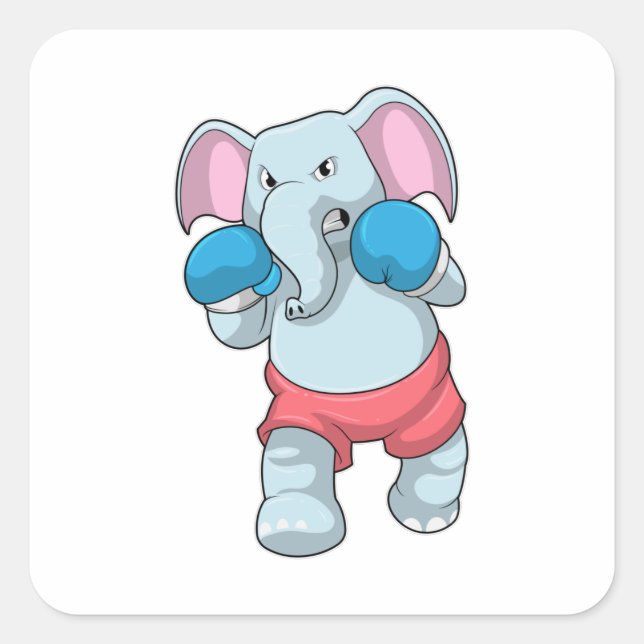 Elephant at Boxing with Boxing gloves Square Sticker (Front)