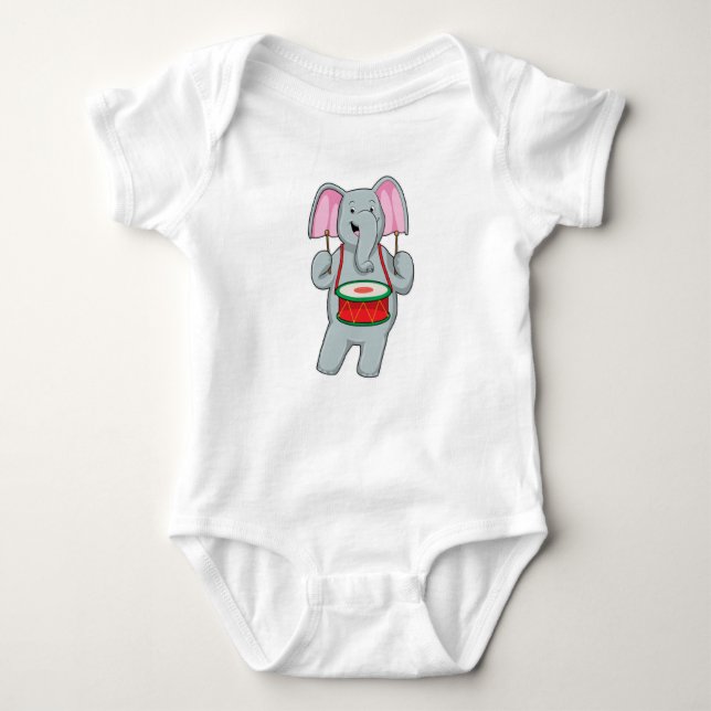 Elephant at Music with Drum Baby Bodysuit (Front)