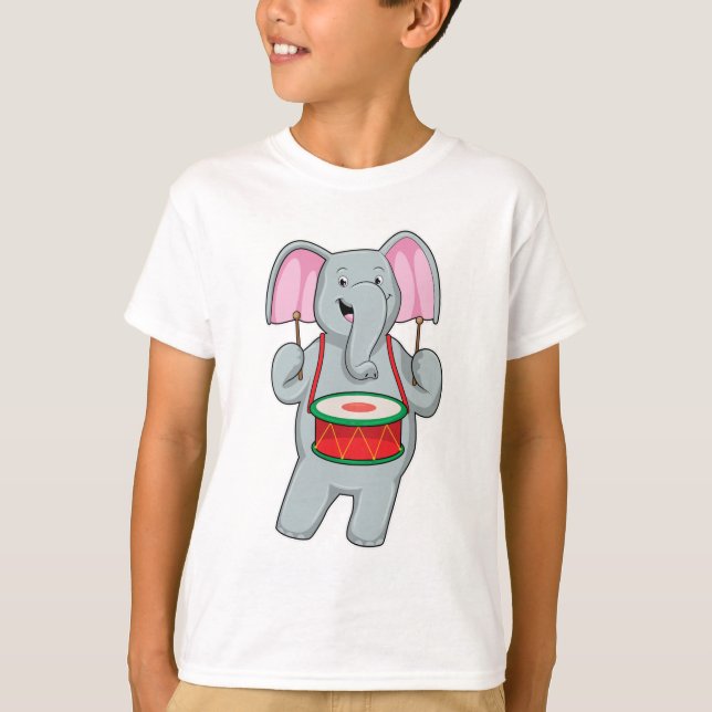 Elephant at Music with Drum T-Shirt (Front)