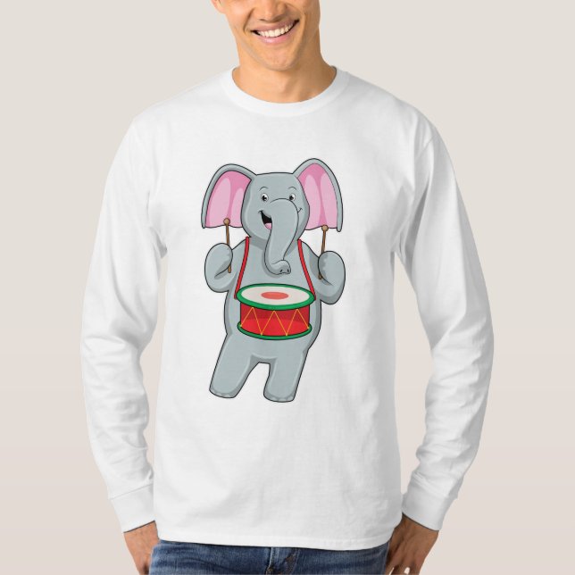 Elephant at Music with Drum T-Shirt (Front)