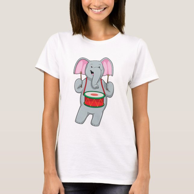 Elephant at Music with Drum T-Shirt (Front)