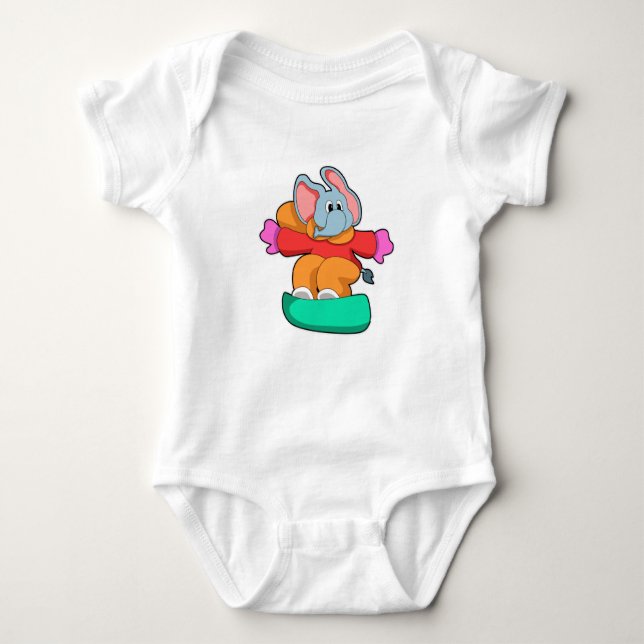 Elephant at Snowboarding with Snowboard Baby Bodysuit (Front)