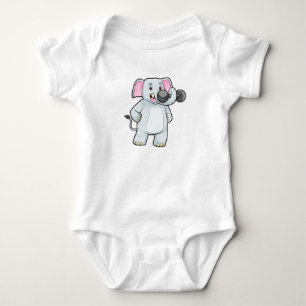 Elephant at Strenght training with Dumbbell Baby Bodysuit