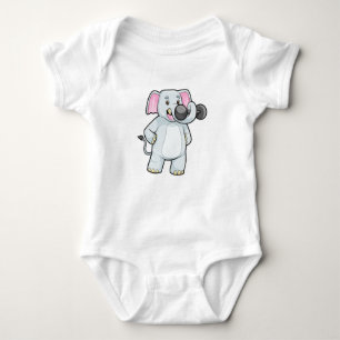 Elephant at Strenght training with Dumbbell Baby Bodysuit