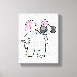 Elephant at Strenght training with Dumbbell Canvas Print