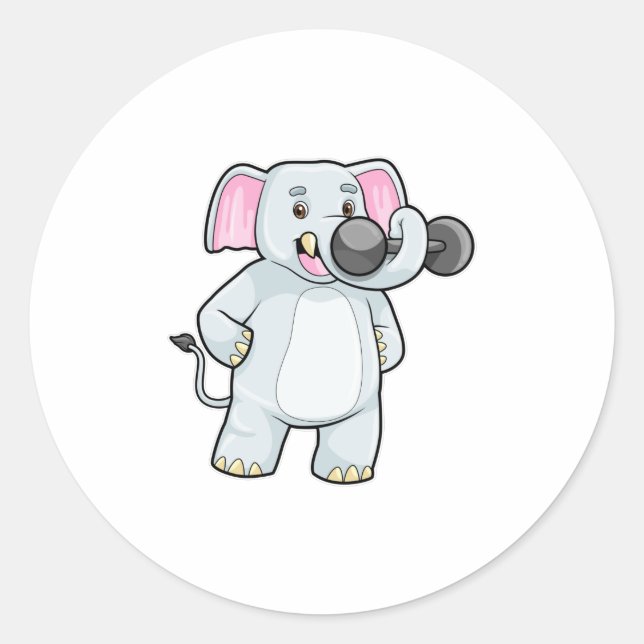Elephant at Strenght training with Dumbbell Classic Round Sticker (Front)