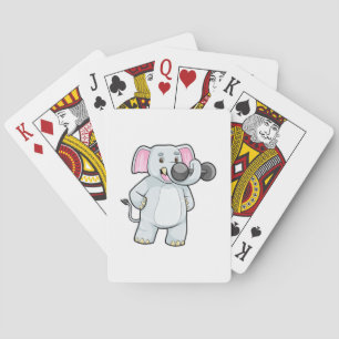 Elephant at Strenght training with Dumbbell Playing Cards