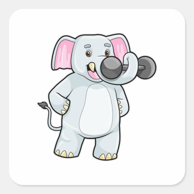 Elephant at Strenght training with Dumbbell Square Sticker (Front)