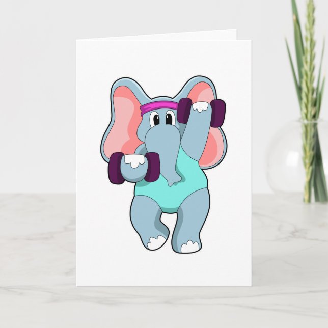 Elephant at Strength training with Dumbbells Card (Front)