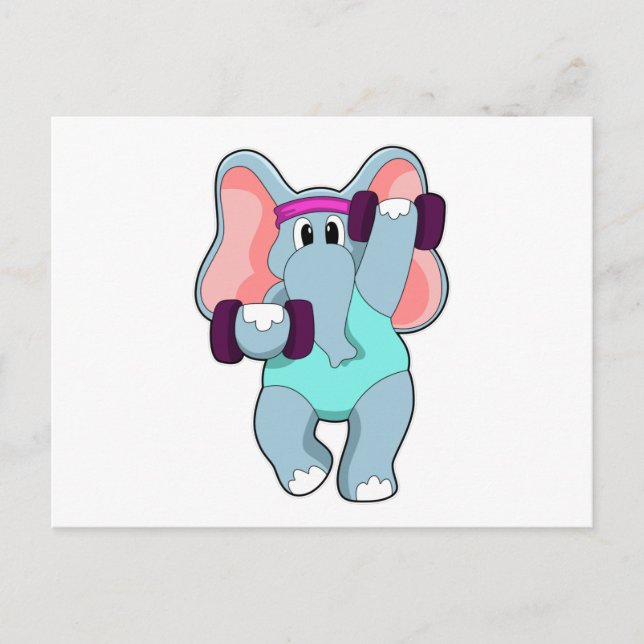 Elephant at Strength training with Dumbbells Postcard (Front)