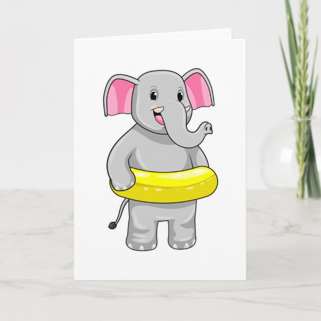 Elephant at Swimming with Lifebuoy Card (Front)