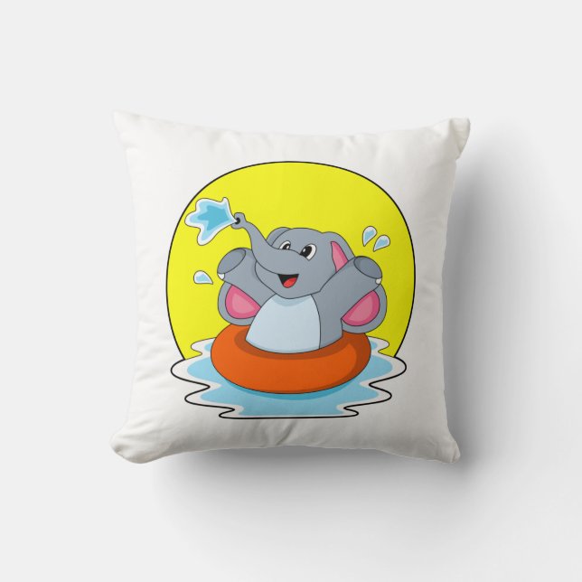 Elephant at Swimming with Lifebuoy Cushion (Front)