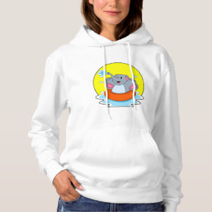 Elephant at Swimming with Lifebuoy Hoodie
