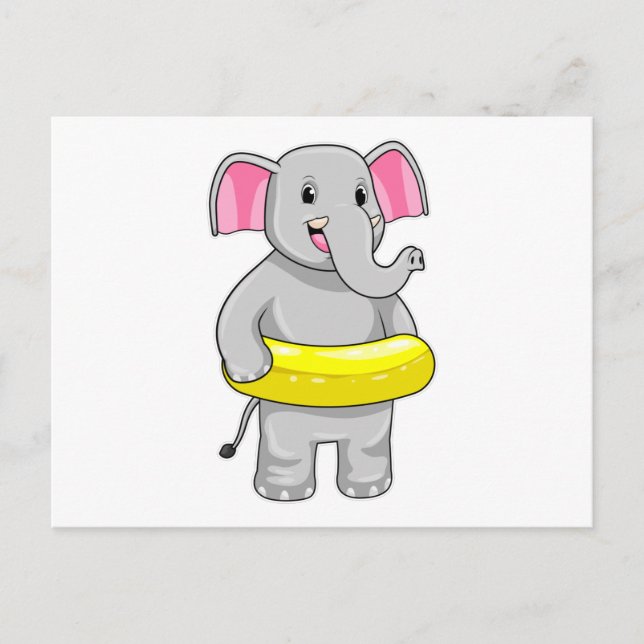 Elephant at Swimming with Lifebuoy Postcard (Front)