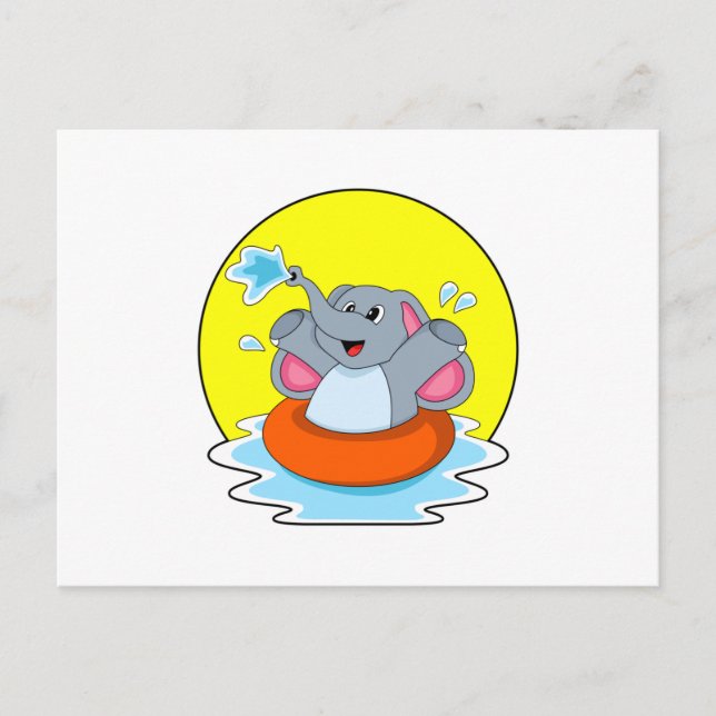 Elephant at Swimming with Lifebuoy Postcard (Front)