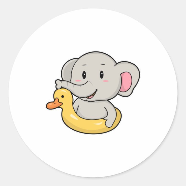 Elephant at Swimming with Swim ring Classic Round Sticker (Front)