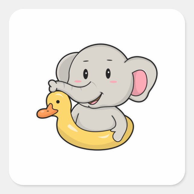 Elephant at Swimming with Swim ring Square Sticker (Front)