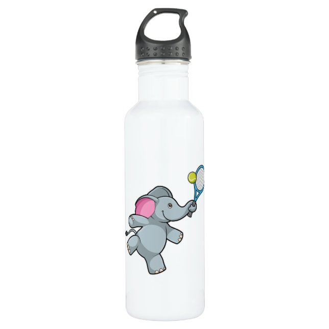 Elephant at Tennis with Tennis racket 710 Ml Water Bottle (Front)