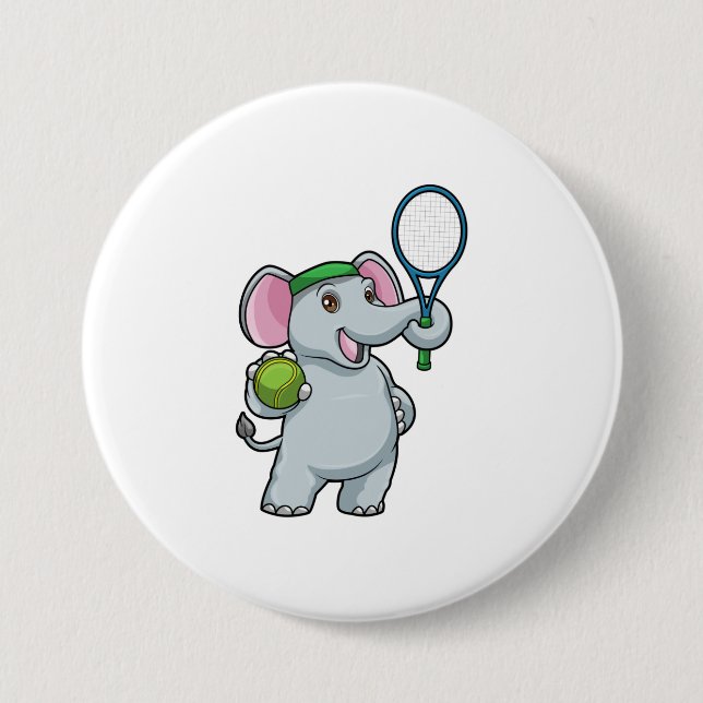 Elephant at Tennis with Tennis racket 7.5 Cm Round Badge (Front)