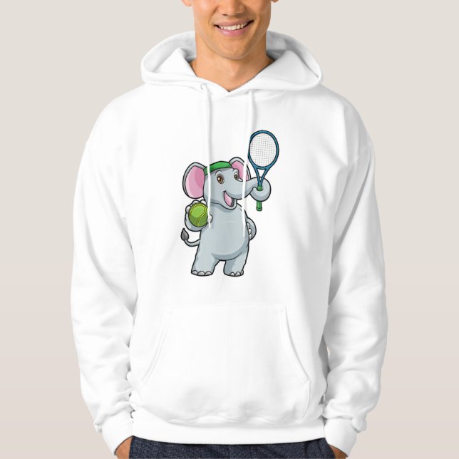 Elephant at Tennis with Tennis racket Hoodie (Front)