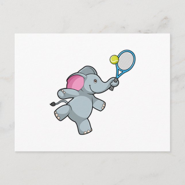 Elephant at Tennis with Tennis racket Postcard (Front)