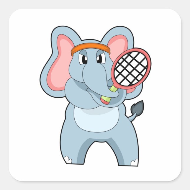 Elephant at Tennis with Tennis racket Square Sticker (Front)