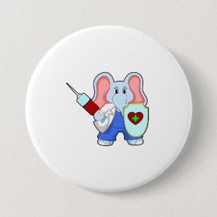 Elephant at Vaccination with Syringe 7.5 Cm Round Badge