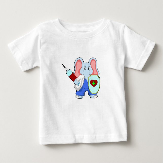 Elephant at Vaccination with Syringe Baby T-Shirt (Front)
