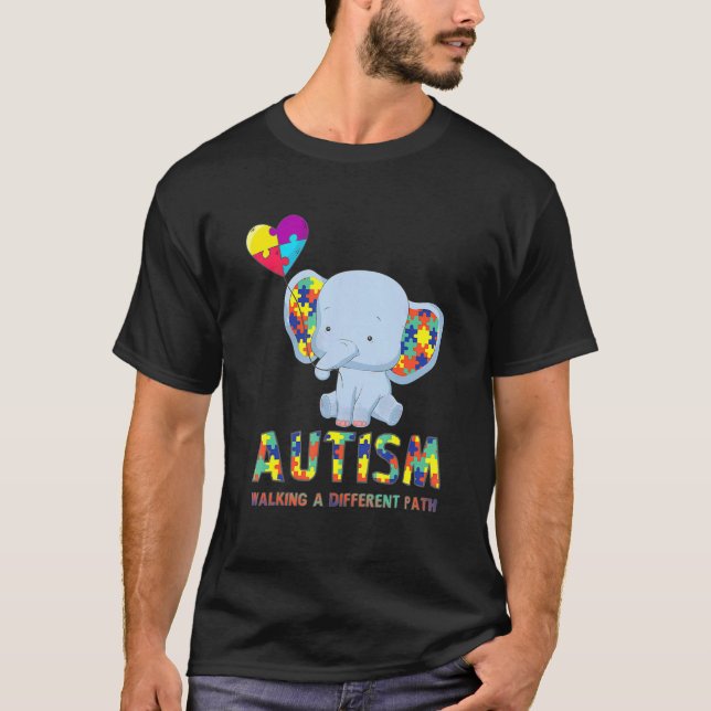 Elephant Autism Walking A Different Path Autism Aw T-Shirt (Front)