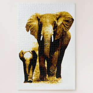 Elephant & Baby - Animals Art Jigsaw Puzzle