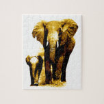 Elephant & Baby - Animals Art Jigsaw Puzzle<br><div class="desc">Elephant & Baby Elephant Walking. Black,  Grey & White Tones Digital Animal Artworks - Elephants Art - Animals in Nature Digital Edited Pictures Photos</div>