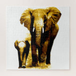 Elephant & Baby - Animals Art Jigsaw Puzzle<br><div class="desc">Elephant & Baby Elephant Walking. Black,  Grey & White Tones Digital Animal Artworks - Elephants Art - Animals in Nature Digital Edited Pictures Photos</div>
