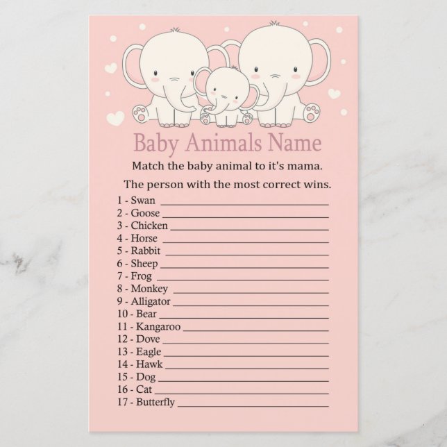 Elephant Baby Animals Name Game (Front)