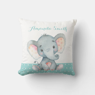 Elephant Baby Aqua Teal Turquoise Cushion