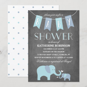 Elephant Baby Blue Baby Shower Invitation
