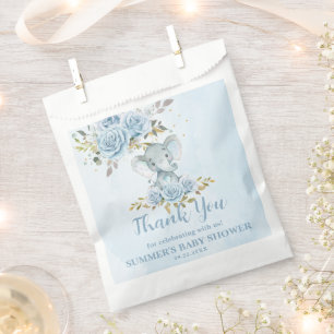 Elephant Baby Blue Roses Baby Shower Thank You Favour Bags