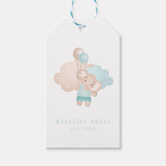 Elephant Baby Boy Baby Shower Favour/Gift Tag (Front)