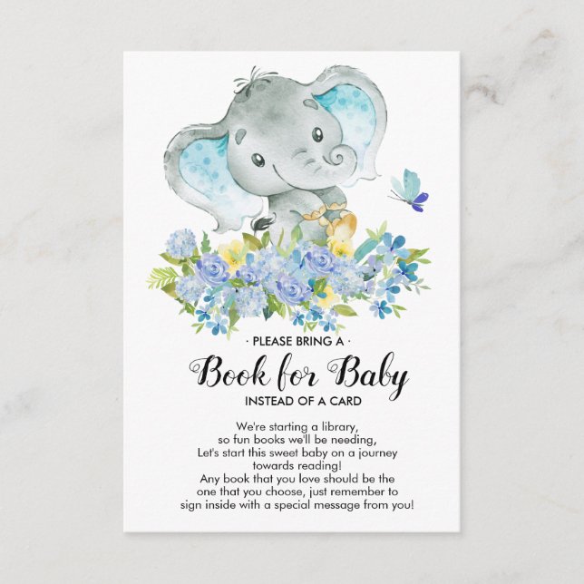 Elephant Baby Boy Shower Book for Baby Card (Front)