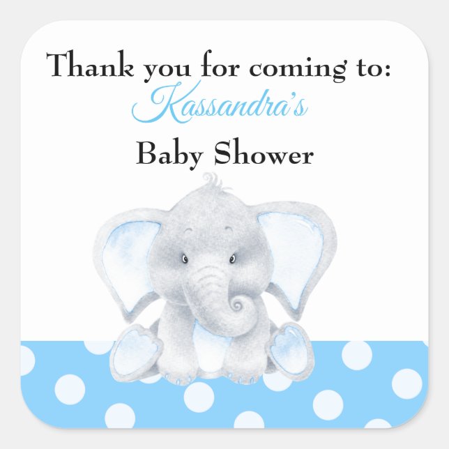 Elephant Baby Boy Thank You Baby Shower Sticker (Front)