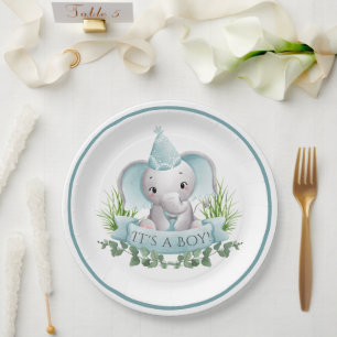Elephant Baby Boys Baby Shower Paper Plate