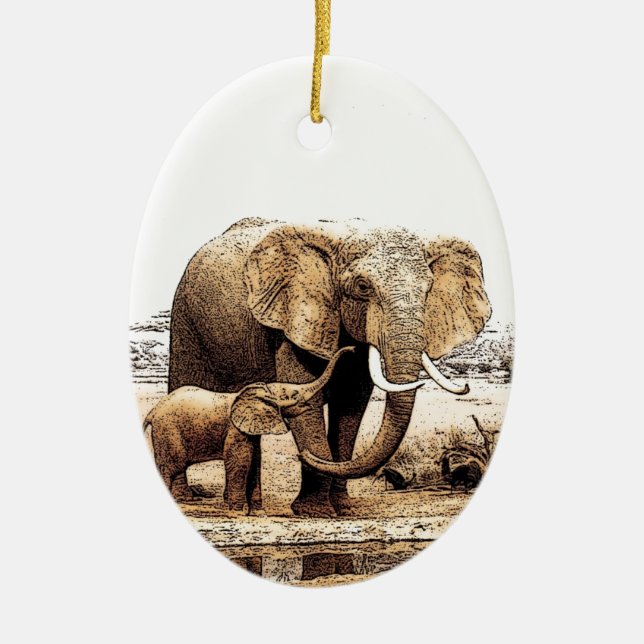 Elephant & Baby Elephant Ceramic Tree Decoration (Front)