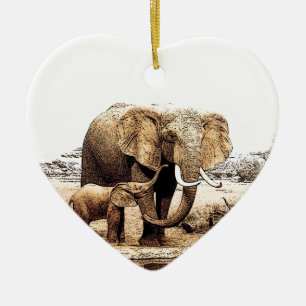 Elephant & Baby Elephant Ceramic Tree Decoration