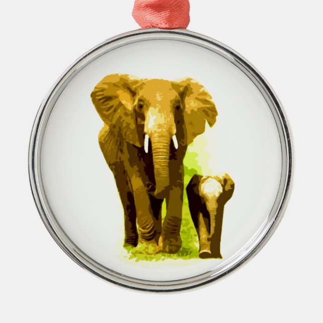 Elephant & Baby Elephant Metal Tree Decoration (Front)