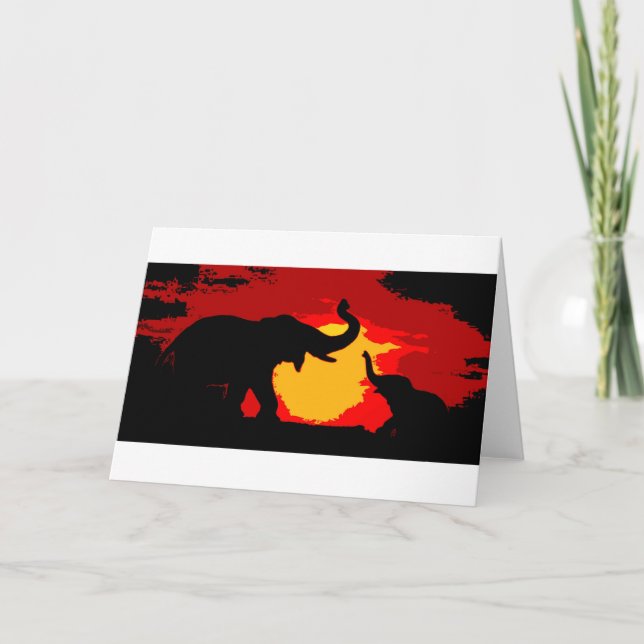 Elephant, Baby Elephant & Sunset Card (Front)
