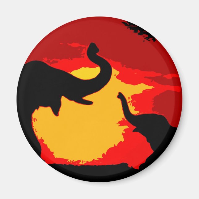 Elephant, Baby Elephant & Sunset Magnet (Front)
